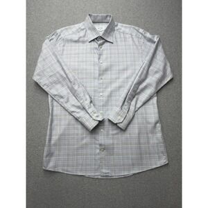 Eton Shirt Mens XL 17 Slim Fit Blue Check 100% Cotton Spread Collar Long Sleeve